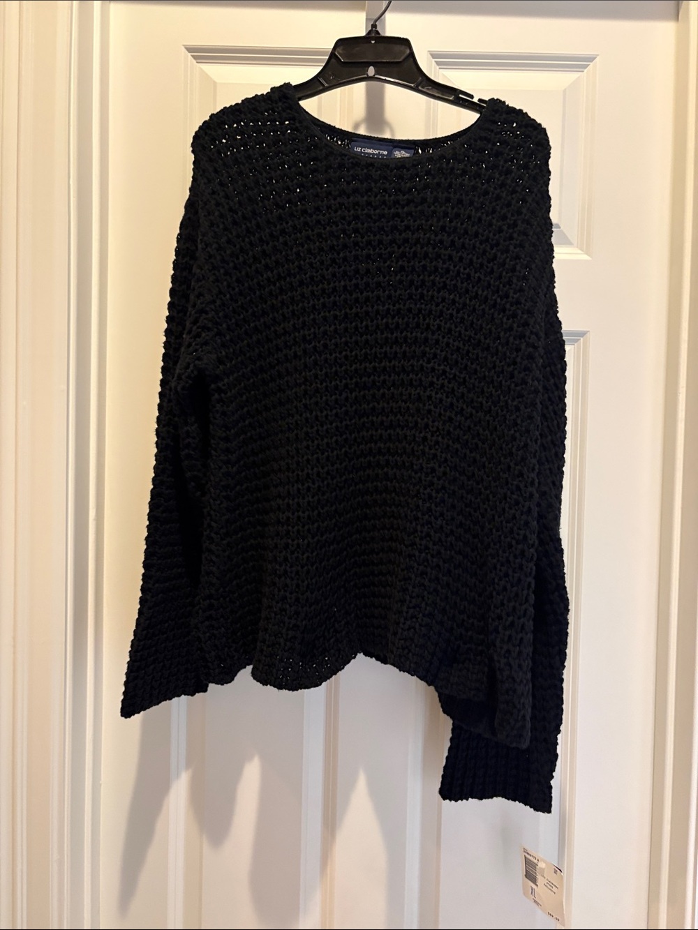 Liz Claiborne Black Open-Knit Crewneck Sweater- 100% cotton